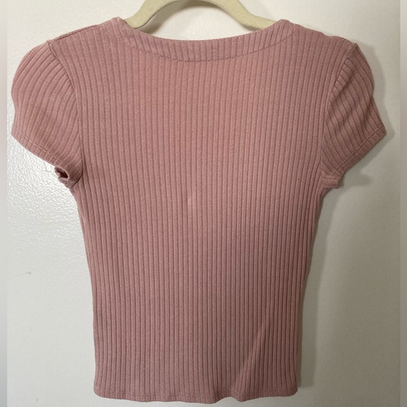 Reformation Nella Button Front Ribbed V-Neck Top in Pink - Picture 4 of 5